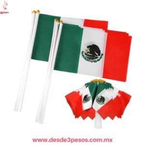 Bolsa con 12 Banderas De México con Palo De Plástico 22 x 29 cm. RS25L-9