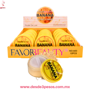 Polvo Traslucido  Modelo Banana Grande Marca Favor  Baeuty 7.5 x 5 cm. Caja con 12 pza. precio por 1 pza. A03