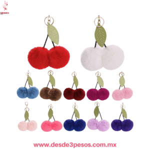 Llavero Colgante CEREZA con Pompones de Peluche  en varios colores 20 x 5 cm 25J-21
