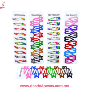 Blister con 10 y 12 Cucas de metal decoradas en varias figuras y colores 6 x 3 cm. F-95