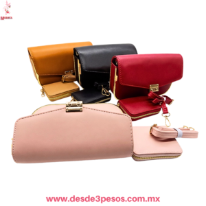 Bolsa Vinil con Metal dorado  en Orilla incluye Monedero 1 divicion ambos 21 x 16 y 10 x 16 cm varios tonos LD0661