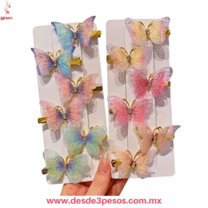 Paquete con 12 Piezas de Minipico de Garza decorado en Forma De Mariposa en material tipo Tul  en colores brillantes 7 x 5.5 cm. 25Q-116