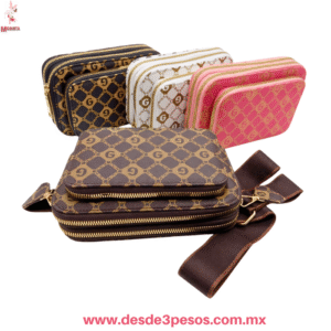 Bolsa Vinil con Correa Ancha y Tres Diviciones con cierre en varios Tonos  Gravados  22 c 14 cm 11878-76