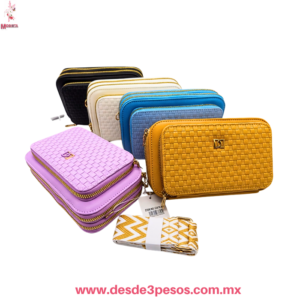 Bolsa Vinil con Correa Ancha y Tres Diviciones con cierre en varios Tonos lisos  22 c 14 cm 11878-53