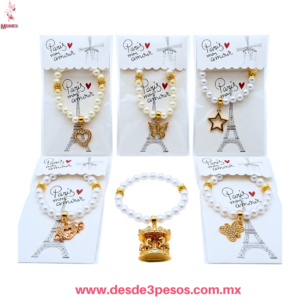 Pulsera de Resorte Ajustable con Perlas y Dije cubierto de pedreria XH7904