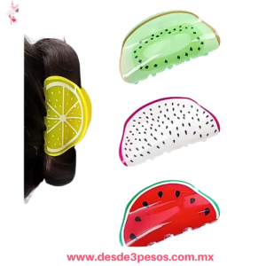 Bolsa con 12  Pinzas Tipo Fruta Para Cabello de plasico 10 x 5 cm. QHP-F-623