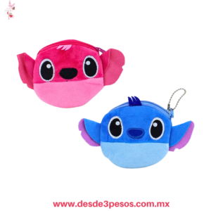 Monedero Afelpado  Con Diseño De Stitch Y Angela 11 cm. Diametro