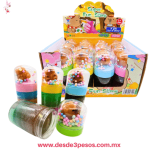 Slime con glitter Squishi Capibara y bolitas de Unicel caja con 12 pza. precio por 1 pza. 11 x 5.5 cm H-1931