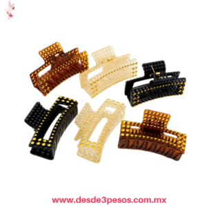 Bolsa con 12 Pinzas Rectangular café, negra y beige  con Imitacion perlas Doradas 5 x 9.5 cm. P26-12