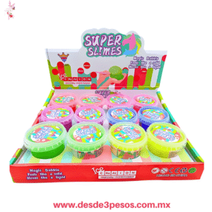 Super Slime Ice en Colores con Glitter 7.5 x 7 cm caja con 12 pza. precio por 1 pza. H-1824