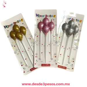 Velas En Forma De Globos 4pza en varios tonos 15 cm de alto