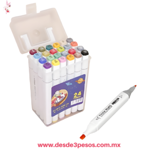 Estuche de Plastico transparente con 24 Marcadores Doble Punta en varios colores 16 x 1 cm X-870