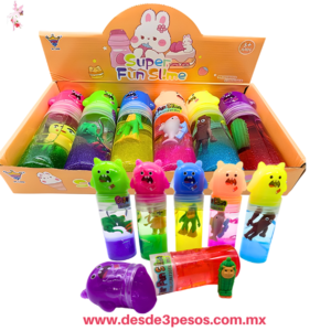 Bote de Slime y  tapa en forma de mounstro  con glitter y muñecos de goma Ballerina Capuchina Y Tralalero  16 x 6 cm caja con 6 pza. precio por 1 pza H-1989