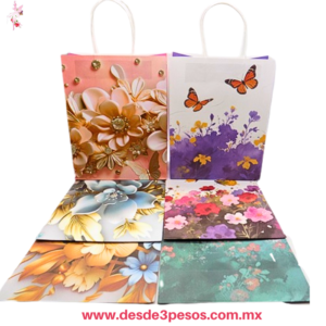 Paquete con 12 Bolsas MEDIANAS de Papel kraft decoradas en varias figuras  28 x 22 cm  LPD-2