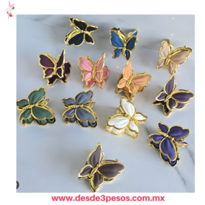 Bolsa con 12 Pinzas  para Cabello Mariposa Colores Matte con Orilla Dorada 8 x 7 cm QHP-FA95