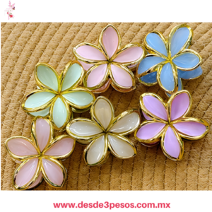 Bolsa con 12 Pinzas  Flor Colores Matte con Orilla Dorada 8 cm. QHP-FA73