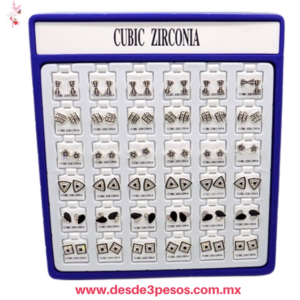 Caja con 36 Par de Aretes Varios Modelos con Pedreria Brillante 1 cm. Aprox.