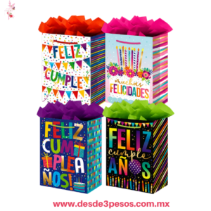 Paquete con 12 Bolsas de Regalo EXTRA GRANDE de FELIZ CUMPLEAÑOS en  Papel Delgado 44 x 32 cm X-935