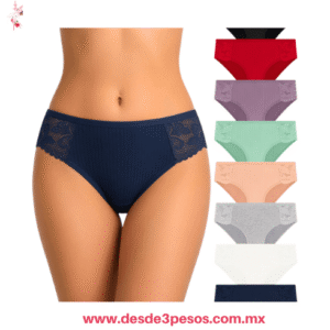 Pantaleta Tipo Bikini en Algodón Licra con Encaje a los Costados Unitalla 28 a la 32 CY124
