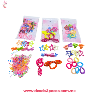 Blister con Accesorios de Peinado para niñas Ligas, Pinza, Cucas y Mini pinzas 3 presentaciones como Foto 2 , 3 y 4 cm XH7992