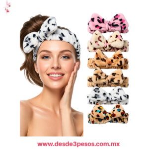 Banda para cabello, tipo diadema de spa con diseño afelpado y estampado de leopardo  20 x 5 cm XH5092