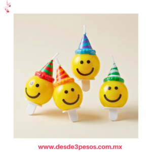 Vela decorada con caritas animadas 4 cm en color como en foto