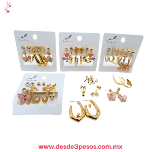 Blister con 6 Pares de Aretes tipo laminado  en varios modelos MC26-C11