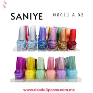 Paquete con 24 piezas de esmaltes SANIYE de 9 ml , SURTIDOS  6 con Gletter y 18 color Mate, 8011A-02