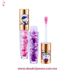 Brillo Labial con destellos, decorado de Hello Kitty en la tapa  FAVOR BEAUTY  11.5 x 3 cm LG3388 caja con 24pza. Precio por 1 pza.