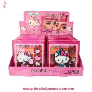 Blister de 9 sombras de ojos Favor Beauty decorada de Hello Kitty y tonos neutros 9 x 9 cm ES6297