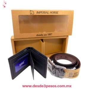 Estuche de Cartera y Cinturon para Hombre marca Horse Imperial 28 x 13 cm.