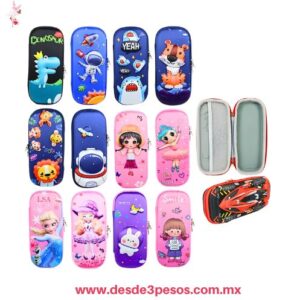 Lapiceras 3D Estuche de Lapices decorada de personajes  23 X 11 cm. G-325