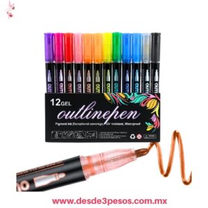 Juego de 12 Marcadores con tinta pigmentada metálica que crea un trazo brillante 12 Tonos 14 cm. De alto