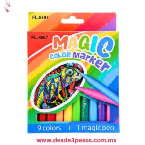 SET de Magic Color Marker que incluye 9 colores y 1 plumón mágico 18 cm. De alto FL.8887