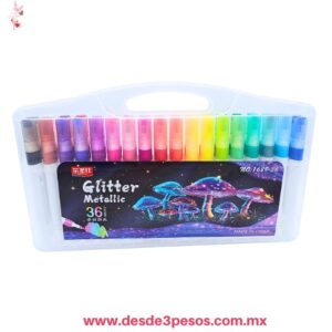 Marcadores Glitter Metallic (36 colores) son un estuche de rotuladores escolares con tinta brillante y efecto metálico no.1689-36 14cm. De alt