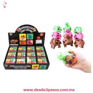 Squishy Antiestres con forma de dinosaurio con bolitas de hidrogel , Caja con 12 pza. precio por 1 pza 10 X 8 cm. TT-3051