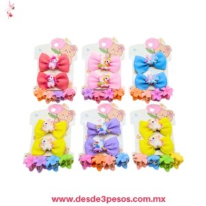 Set de Accesorios infantiles para el cabello incluye pinzas y moños decorados en colores  7 x 4 cm. 26D-2B