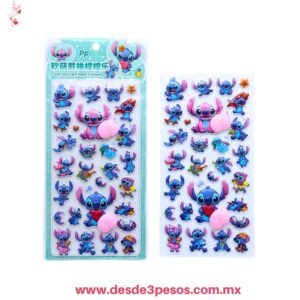 Planilla con 27 Stikers  decorado de Stitch en 3D  26 x 12 cm.