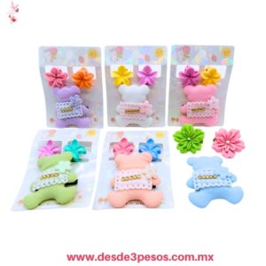 Blister con Par de Pinzas y Moño con pico de garza 6 x 5.5 cm. Y 3.5 cm. En colores 26A-67