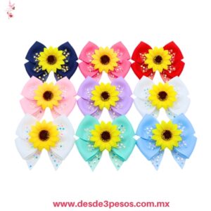 Pico de Garza decorado con Moño y lentejuela Girasol en medio en varios colores 15 x 10 cm