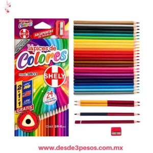 Lapices de Colores SHELY 24 pza. Incluye 1 Colores Metalicos y. Gratis 1 Lapiz DUO