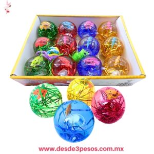 Pelota de luz con agua decorada con escarcha y figura en forma de PEZ en su interior 7 cm.