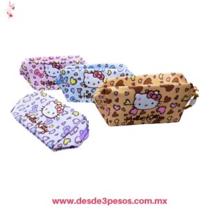 Lapiceras O cosmetiqueras de Hello Kitty con un estampado de leopardo y corazones 13 X 20 cm. S-1652