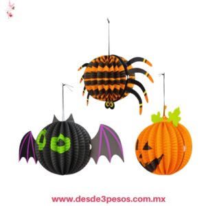 Paquete con 3 Farolillos Tridimencionales de papel con temática de Halloween, 3 modelos 12 X 28 cm. X-905-1