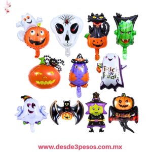 Globos metálicos de Halloween. diseños de personajes clásicos como calabazas, fantasmas, brujas, calaveras y murciélagos 30 X 27 cm. Aprox.  HX-2450