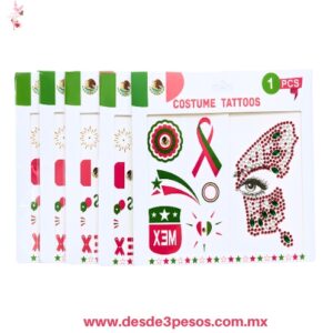 Tatuajes con pedrería tricolor y pedrería facial  diseñado con motivos patrios  18 X 14 cm. HX.2433