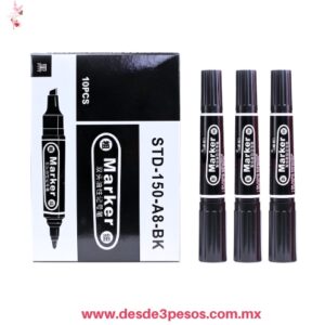 Caja con 10 marcadores negros permanentes de doble punta (modelo STD-150-A8-BK) 15 cm. De alto
