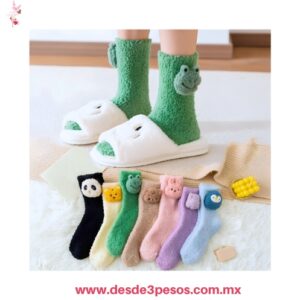 Calcetines Afelpados con Diseños Tridimensionales de Animales en relieve varios tonos Unitalla