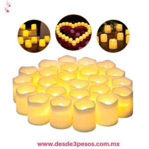 Caja con 24 velas LED  con efecto de flama Parpadeante con baterías de botón (incluidas) 5 X 4.5 cm. X-612-3