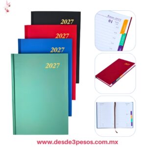 Agendas ejecutivas 2027 de tamaño Pasta dura en colores verde, azul, rojo y negro. 22 X 16 cm. YONG-69-6